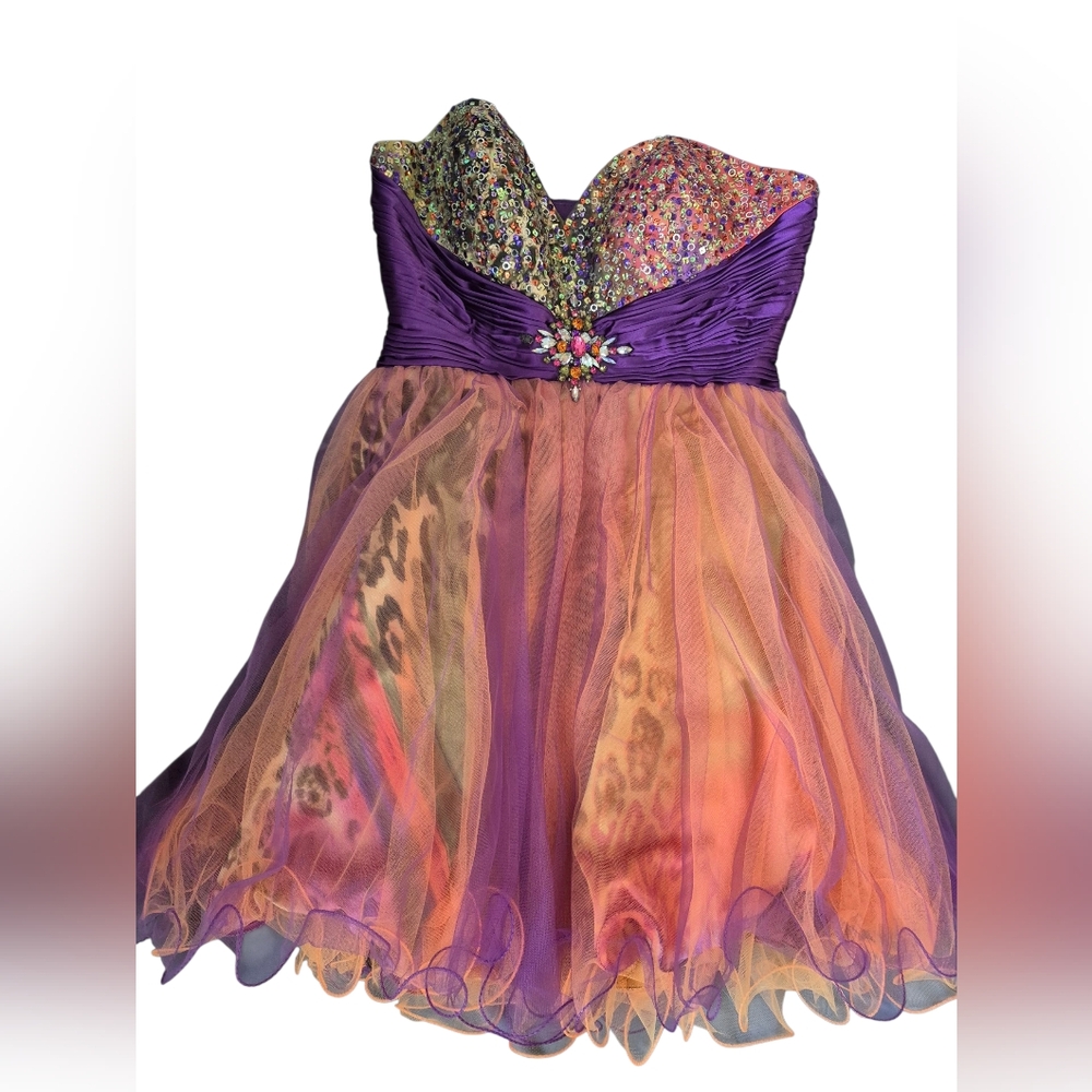 12 RIVA DESIGN Purple and Orange Strapless Dress - Picture 2 of 13